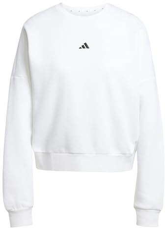 adidas Women's ESSENTIALS SMALL LOGO FEEL COZY RELAXED FIT SWEATSHIRT, white/black, XS