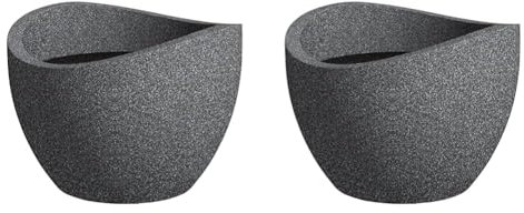Scheurich Wave Globe, Pflanzgefäß aus Kunststoff, Schwarz-Granit & Wave Globe, Pflanzgefäß aus Kunststoff, Schwarz-Granit, 30 cm Durchmesser, 22 cm hoch, 19 l Vol.