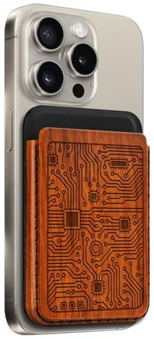 Carveit Magnetische Holz Wallet kompatibel mit MagSafe, Handy Kartenhalter für iPhone 15 Pro Max/14/13/12 mini, Magnet Hülle Zubehör Card Holder Mann Frau, (Hauptplatine-Rosig Holz)