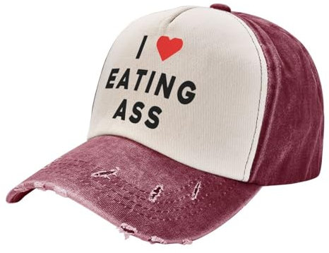 FJQWKLF Baseballkappe mit Aufschrift „I Love Eating Ass, Golf-Dad-Mütze, verstellbar, Baseballmütze für Herren und Damen, Dunkelrot