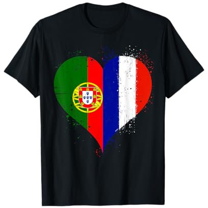 Moitié Français Moitié Portugais Un Drapeau France Portugal T-Shirt