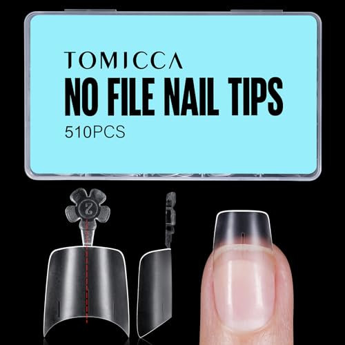 TOMICCA 510 Pièces Acrylique Faux Ongles, Court Carré Rond Demi Capsules Ongles Français Faux Ongles Pointues Extension Autocollants pour les studios de manucure & Home Nail Art, 12 tailles