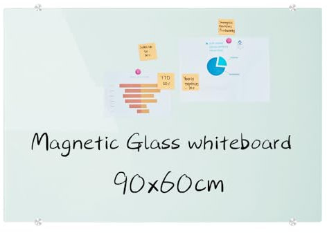DEVELOP Magnettafel Glas 60x90 - Whiteboard Magnetic zum Aufhängen, Hochwertige Rahmenlose Glastafel, Kratzfest Glas-Pinnwand mit 4 Whiteboard Stifte, 2 Magnete und 1 Schwamm Dry Erase