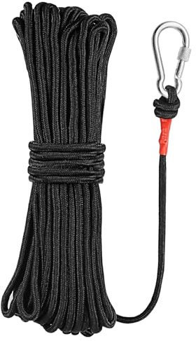 Corda Arrampicata 20 Metri, Corda con Moschettone, Nylon Corda 6 mm Diametro Corda Statica, corda per arrampicata Corda di Salvataggio, Guinzaglio per Ormeggio, Corda per Attività All'aperto (Nero)