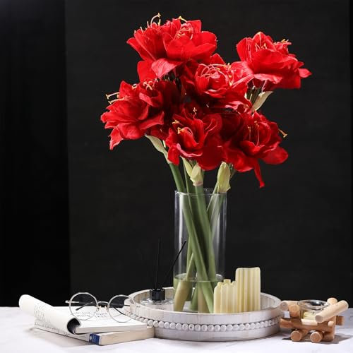Jutom Künstliche Amaryllis-Blumen, rote Seiden-Amaryllis-Blumen, 72 cm hohe Stiele, Seidenblüten, Blumenstrauß, künstlicher Innenbereich, Basteln, Tischaufsatz für Zuhause, Innenraum, Hochzeit, Party,