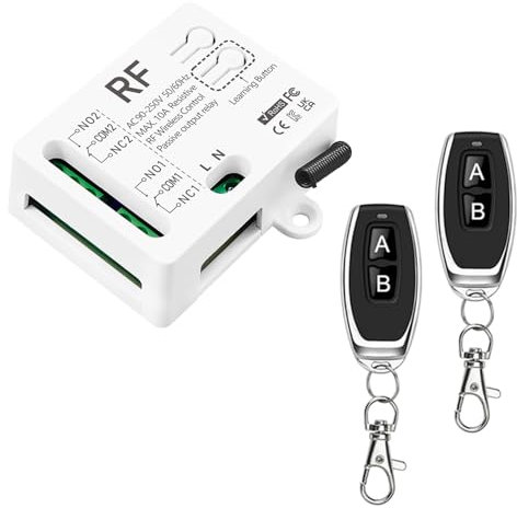 Tedeligo RF 433Mhz Interruptor De Controlo Remoto Inalámbrico, CA 220V 230V O DC5V 10A 2 Canales Recetor De Relé E 2 Transmissores Para Motor Porta Garagem Cortina Elétrica Luz