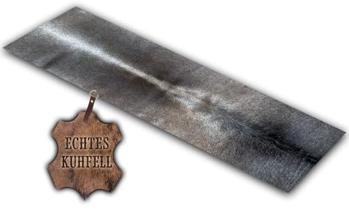 unendlich schoen – Echter Kuhfell Teppich klein, Läufer für Wohnzimmer Flur Eingangsbereich, Rinderfell für kleinere Flächen (Taupe grau, 120 x 40 cm)