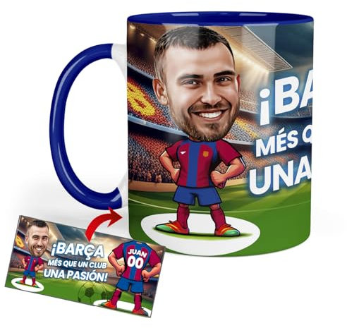 Anak Anak Tazas desayuno Futbol - Taza personalizada con caricatura y nombre - Tazas originales para regalar fanáticos futbol - Taza de futbol Español - Tazas de cafe 350 ML - Regalos (Barcelona)