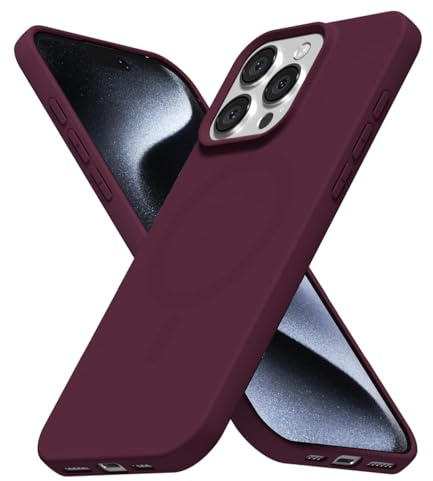LoeoeL for iPhone 15 Pro Case Silicone Mag Safe, Compatible with Magsafe Ultra Slim Thin Magnetic Phone Case for Women Girls, Soft Rubber Gel Matte TPU Solid Color Minimalist Cover, Burgundy Maroon
