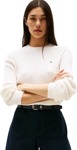 Tommy Hilfiger Women’s Fine Cable Knit Jumper, White (Ivory Silk), M