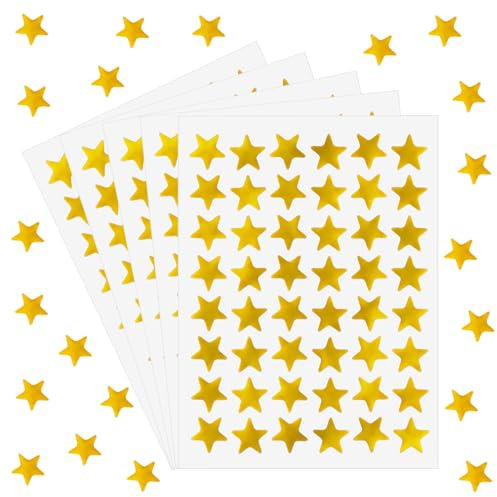 Prasacco 1440 Stück/30 Blätter Stern-Aufkleber, Selbstklebende Gold Stern Aufkleber Belohnungssticker für Kinder 1,3 cm Kleine Stern Sticker für Scrapbooking, Grußkarten, Geschenk, DIY-Kunsthandwerk