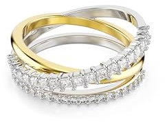 Swarovski Hyperbola Ring, Wickelring im Metallmix in Gold und Silber mit Strahlenden Zirkonia in Rund- und Square-Schliffen in Krallenfassung, Größe: 60