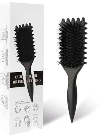 Lockenbürste, Curl Hair Brush, Haarbürste zum Kämmen und Formen von Männer- und Frauenlocken, um das Ziehen zu reduzieren, Nylonborsten, Lockenverstärker, Unisex (Schwarz, 24 cm)