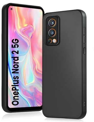 HuwaiH Handyhülle für OnePlus Nord 2 5G Hülle, Upgraded Kameraschutz, Anti-Schock Schutzhülle, Unterstützt kabelloses Laden, Antikratzer Anti-Fingerabdruck Schwarz TPU Hülle für OnePlus Nord 2