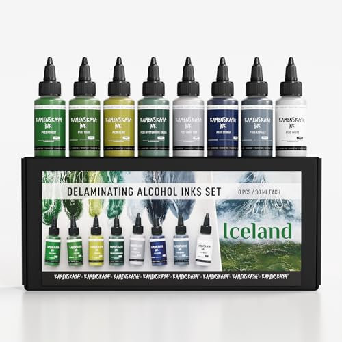 KAMENSKAYA Delaminating Alcohol Inks - Delaminating Ink Set 'Iceland' - 8 pcs. 1 Fl Oz (30 ml) Each