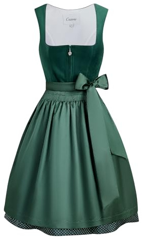 CEIVONE Dirndl pour femme, en velours vert midi, costume traditionnel, robe traditionnelle Dirndl, fête de la bière