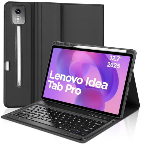 Keyboard Case for Lenovo Idea Tab Pro 12.7, UK Layout Magnetically Detachable Wireless Bluetooth Keyboard with Protective Cover and Pencil Holder for Lenovo Idea Tab Pro 12.7 Inch 2025 Tablet, Black