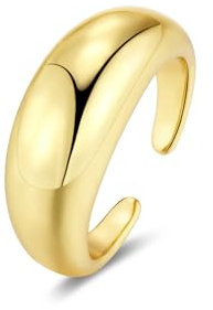 ALEXCRAFT Gold Ringe Damen, Vergoldet 925 Einfacher Offen Verstellbare Daumen Finger Umarmen Ringe Gold Klobig Chunky Dick Breit Ring Groß Glatter Kuppel Ring Golden Unisex Angstring Damen Herren