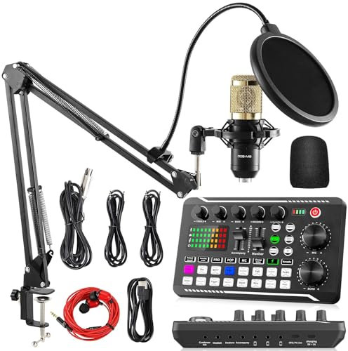 Facmogu Podcast Equipment Bundle, F998 Live Sound Card with BM800 Recording Studio Microphone, Professional Live Sound Card w/Dj Mixer Effects & Voice Changer for Live Streaming Gaming YouTube TikTok