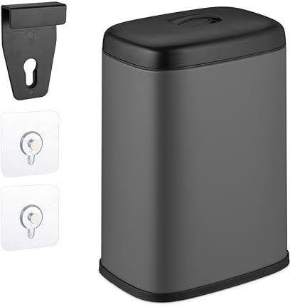 Relaxdays Mülleimer Wandmontage, 5 Liter, Einhängen oder Kleben, Inneneimer, Küchenabfalleimer, Badmülleimer, grau