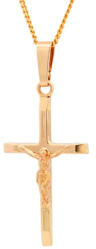 Anhänger Kreuz Korpus 375-9 Karat Gold mit vergoldeter Silberkette, Kettenlänge:36 cm Kindergröße