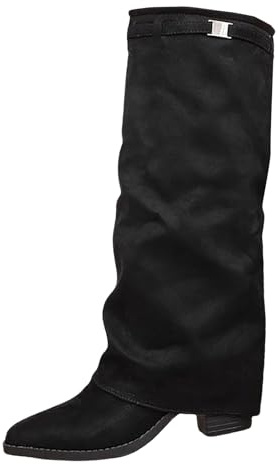 Stivali alti al ginocchio da donna con tacco a blocco, da donna, invernali, pieghevoli, sopra il ginocchio, a punta lunga, monopea, comodi, Nero , 42 EU