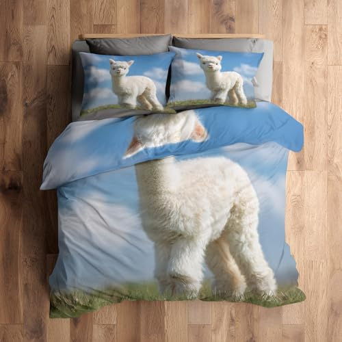 Generisch Mikrofaser Bettwäsche 135x200 Lama Alpaka 2tlg - Tiere Wendebettwäsche Deko, Weiche Bügelfreie Bettbezug mit Reißverschluss, 1 Kissenbezug 80x80 AC1506