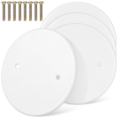 Kisangel 4 Pack Round Electrical Box Cover Plates Plastic Ceiling Hole Blank Flat Panel Caps for Home Office Ceiling Fixtures