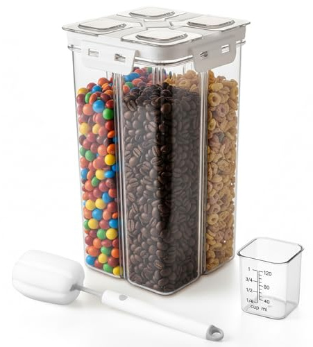 Yeswell 3L Vorratsdosen mit deckel Luftdicht Aufbewahrungsbox, 4-Gitter Clear Vorratsgläser mit Messbecher und Reinigungsbürste, Vielseitige Vorratsbehälter, Küchen Organizer (3 L)