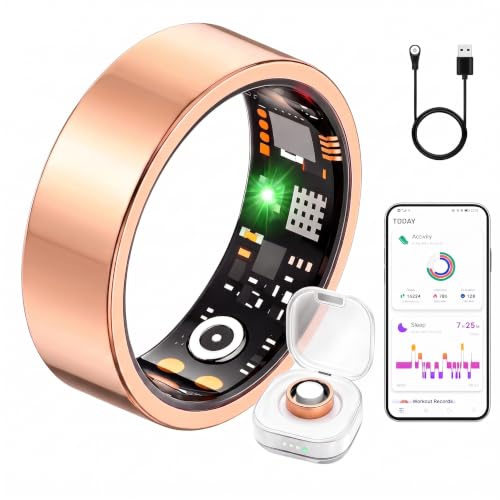BLESYS Smart Ring für Damen und Herren,Fitness Ring mit Schlaf, Zyklus-Erinnerungen, Herzfrequenz HRV, SpO2, IP68 Wasserdicht (Rosé Gold, Empfohlener Fingerumfang 65.7-66.7mm)
