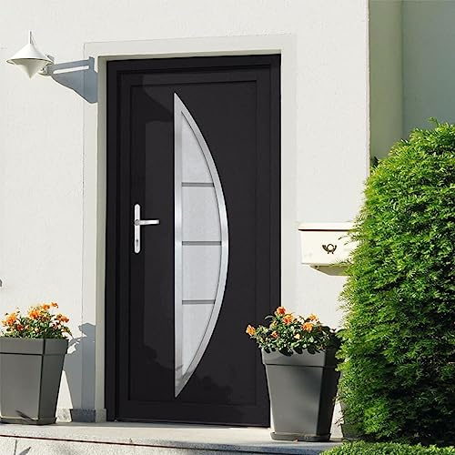 Porta d'ingresso in PVC antracite, 98 x 200 cm, con chiusura a 5 punti, cerniere 3D, apertura a sinistra, vetro di protezione termica