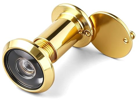 1 Pcs Door Viewer, UL Listed Fire Proof Peephole, Solid Brass 180 Degree Door Spy Hole for Front Door and Apartment, Gold Finish with Cover