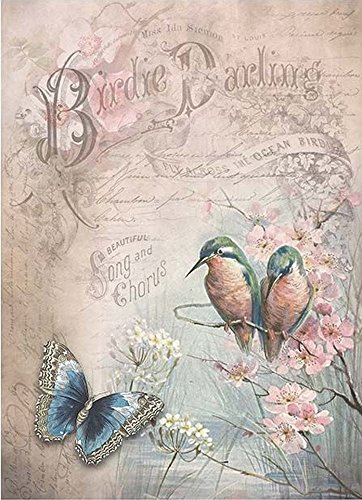 Reispapier A4 - Birdie darling, Motiv-Strohseide, Strohseidenpapier, Decoupage Papier