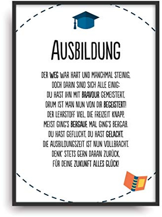ALEMARG Karte zur bestandenen Prüfung - A4 Glückwunschkarte zur Ausbildung | Azubi Abschluss Geschenk, Geschenkkarte Ausbildungsende, Fine Art Kunstdruck, Erinnerung und Andenken, Bilderrahmen optional