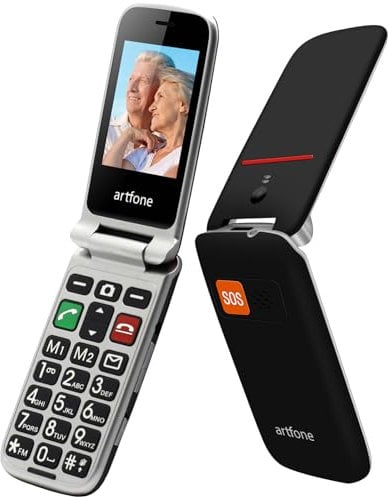 artfone Teléfono Móvil para Personas Mayores Teclas Grandes con Tapa Pantalla de 2,4 Pulgadas Tecla de Emergencia Botón SOS Cámara Fácil de Usar para Ancianos Flip CF241A Negro