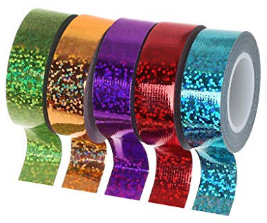 Jenor Nastro adesivo decorativo olografico glitterato, per bacchetta ginnastica ritmica, nastro Washi, nastro decorativo per fai da te, 15 mm x 5 m