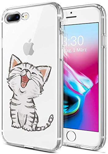 Verco Cover per iPhone 8 Plus, Custodia Morbida Silicone per Apple iPhone 7 Plus / 8 Plus Cover con Motivo, gatto
