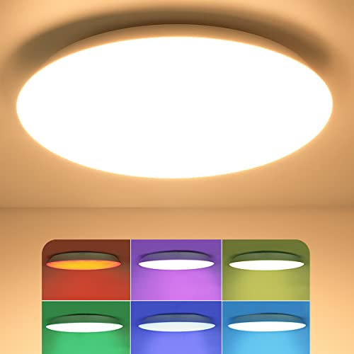 buling RGB LED Deckenleuchte Dimmbar 24W, Deckenlampe LED Farbwechsel mit Fernbedienung Rund IP54 Wasserfest für Kinderzimmer Schlafzimmer Wohnzimmer Badezimmer Ø30cm