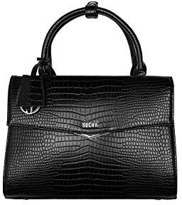 Socha Tablettasche Damen/Businesstasche Frauen/Handtasche mit Tragegurt - Elegant - Extra leichte Synthetik Kroko - Tiny Tip Black - 10 Zoll Schwarz