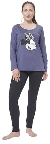 Minnie Mouse - Pigiama lungo da donna, a maniche lunghe, colore grigio caldo, Disney, grigio/nero, M