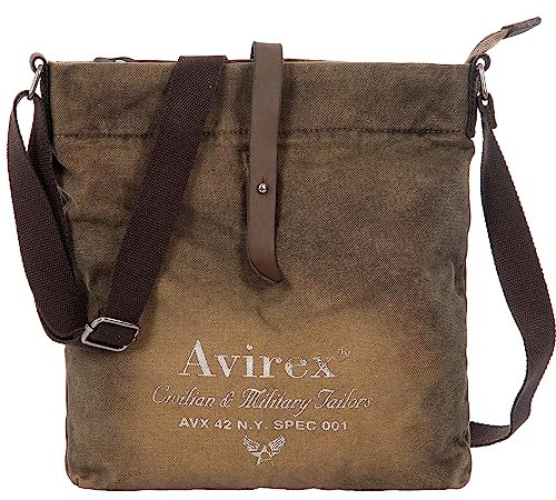 Avirex Bolso bandolera de lona y piel de vacuno, estilo militar, colección 140506 CNV0F (verde caqui)