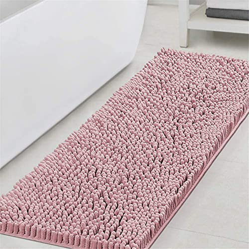 Badteppiche Badematten Für Badezimmer rutschfeste Chenille Bad Läufer Teppich Saugfähige Shaggy Teppiche Waschbar Plüsch Teppichmatten, Perfekt Für Badezimmer, Badewanne (Coral Pink,120 x 43 cm)