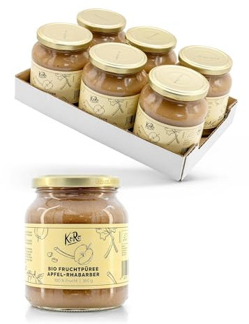 KoRo - Bio Fruchtpüree Apfel-Rhabarber 6 x 370 g - Zu 100% aus Früchten - Bio-Qualität - Fruchtig-süßer Geschmack - Vielseitig einsetzbar