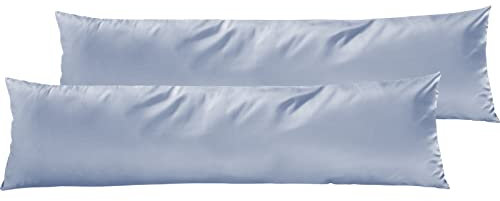 Pure Label 2er Set Mako Satin Seitenschläferkissen 40x145 cm aus Baumwolle in hellblau - Traumhaft weicher Kissenbezug für Seitenschläfer passend zu unserer Bettwäsche Sets