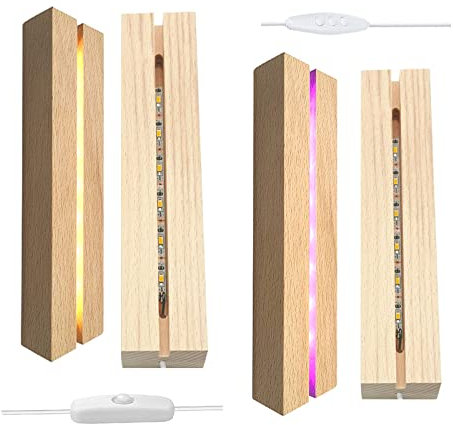CDIYTOOL LED-Leuchten Display-Sockel, Holz, rechteckig, beleuchtet, USB-LED-Lichtsockel, Schreibtisch-Display-Basis, dekoratives für DIY-Glasharz, Acrylplatte (2 bunte Lichter + 2 warme Licht)