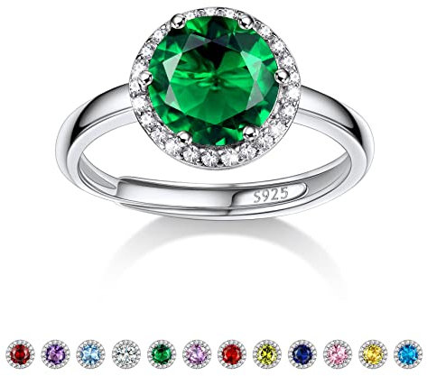 Bestyle Ring Grüner Stein für Damen Silber 925 Smaragd Schmuck Verstellbarer Fingerring Bling Verlobungsring Geschenk für Geburtstage