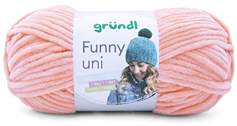 Gründl Wolle Funny uni - weiche Chenille Wolle zum Häkeln - Kuschelig und hautfreundlich - 100% Polyester - 1 Knäuel 100 g / 120 m - Nadelstärke 5-6 - apricot