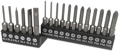 aiyun 18 Piece Slotted Phillips Head Drill Bit Set, 1/4 Inch Hex Shank S2 Steel Magnetic 2Inch Long Screwdriver Bits with Storage Box (Slotted Phillips)