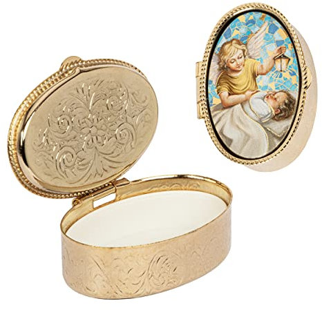 NKlaus Metalletui Gold 5x3,5cm Rosenkranz Dose Schutzengel m. Baby Motiv Kommunion 2547