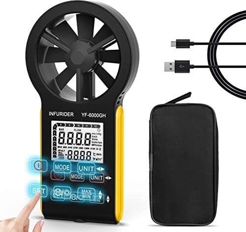 Wiederaufladbare Windmesser Windmessgerät,INFURIDER YF-6000GH Smart-Touch Digitaler Anemometer Hand zur Messung der Windgeschwindigkeit/Temperatur,Wind Speed Meter Gauge für Outdoor HVAC Airflow
